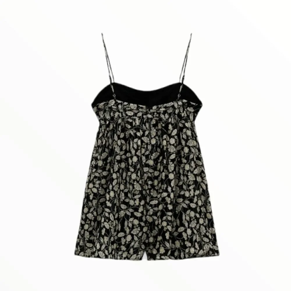 ZARA Black Floral Metallic Thread Romper NWT Sizes S M L Strappy Flowy Jumpsuit - Picture 3 of 12